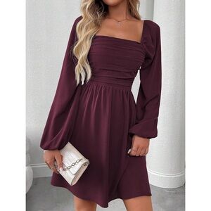 Abercrombie Dress Long Sleeve Chiffon Mini Dress in Burgundy Maroon Size Small